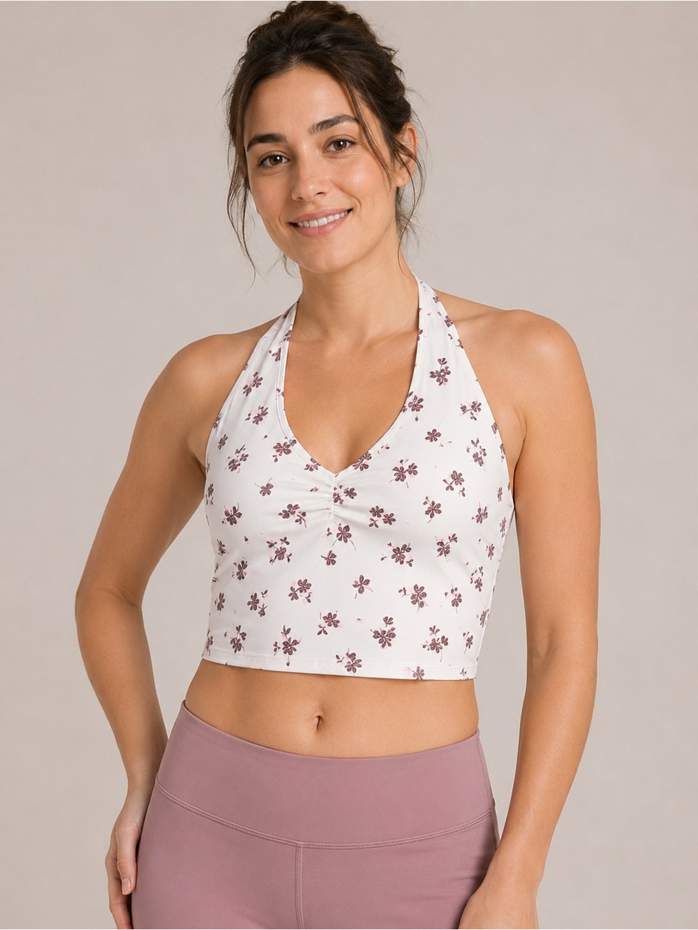 New with tags- Joy Lab Floral Halter Crop Brami - White with Mauve Floral